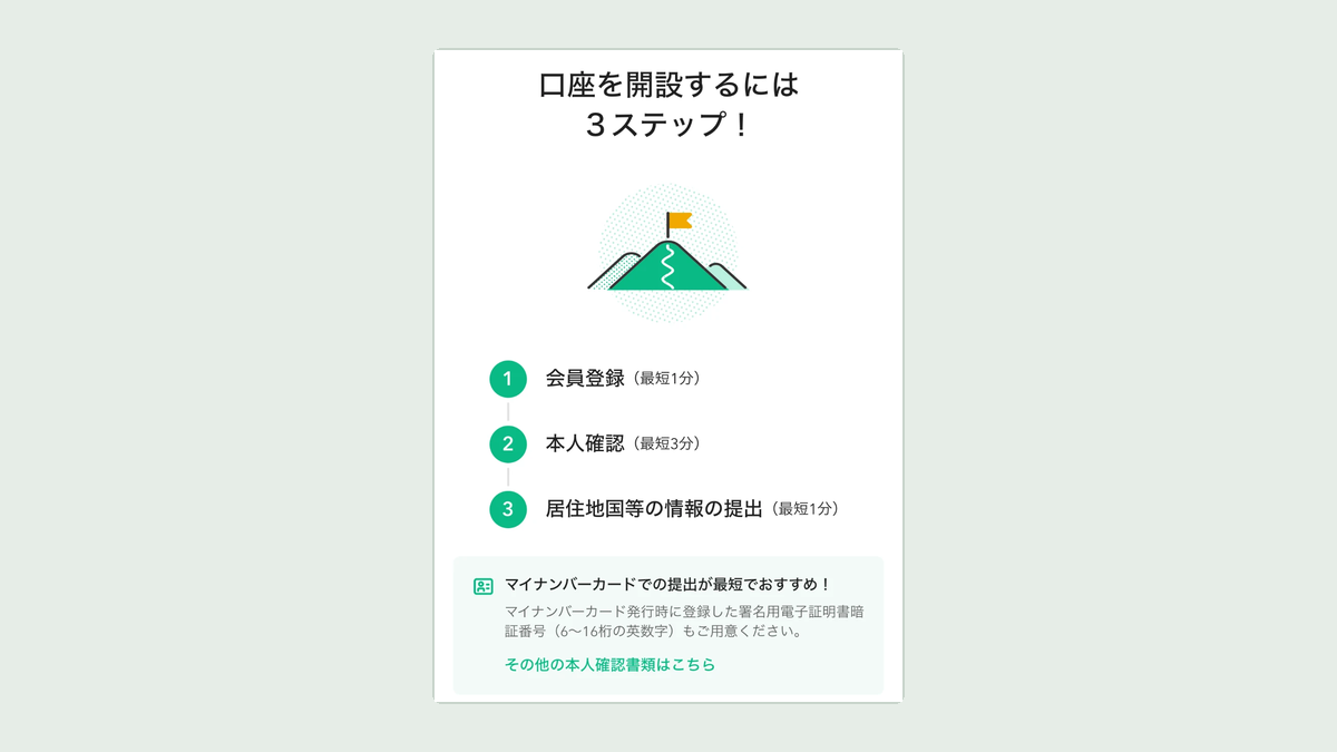 コインチェックのアプリの口座開設の3ステップの画面