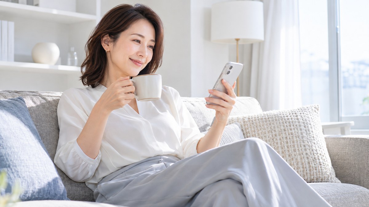 コインチェックの本人確認の審査の結果をスマホで待つ女性