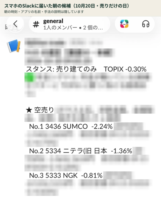 スマホのSlackに届いた朝の候補