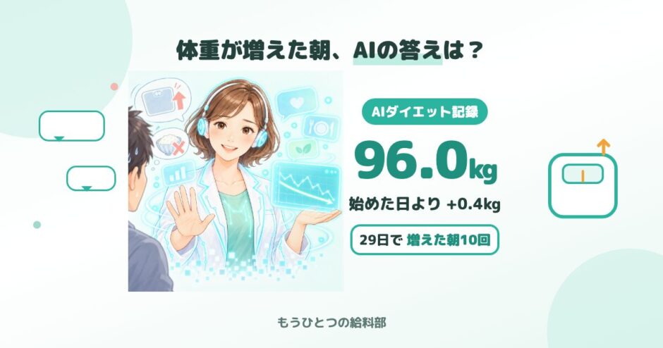 体重が増えた朝、AIの答えは？96.0kg・29日で増えた朝10回