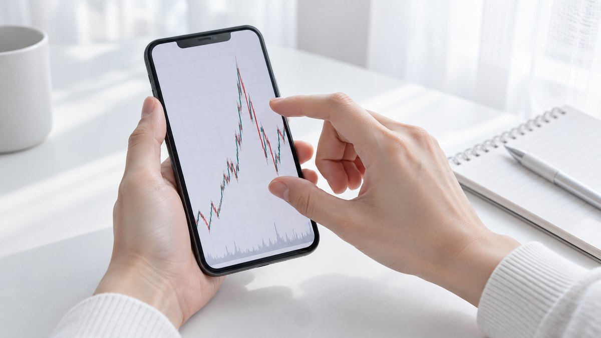 値動きの大きい株価チャートをスマホで拡大して見る手